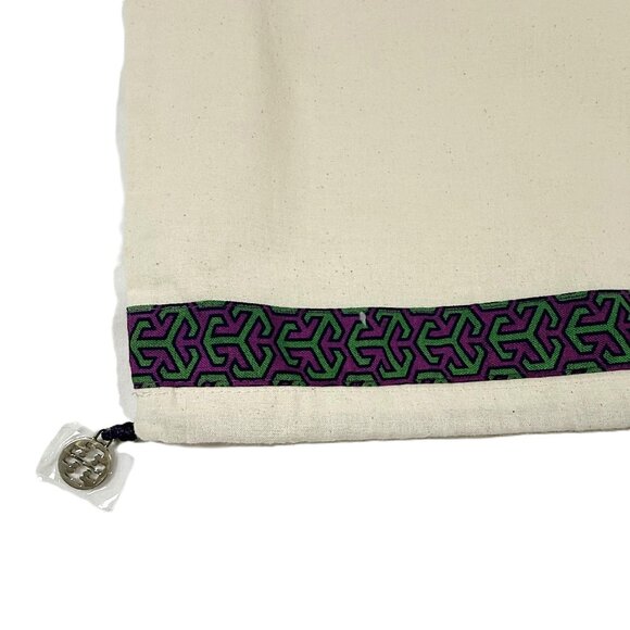 Authentic Tory Burch Dust Bag Canvas Drawstring Purple Green Trim 14x18 - Picture 6 of 8